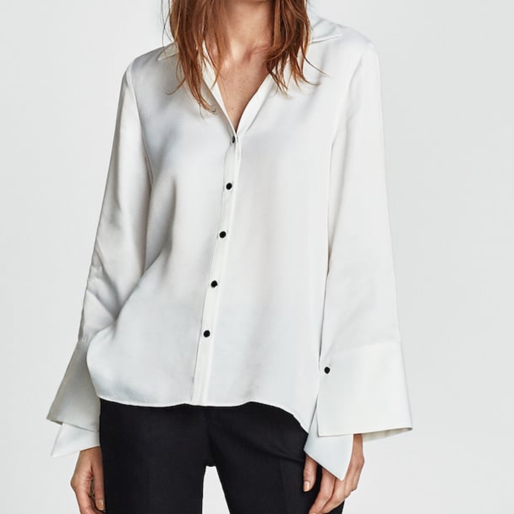 Zara White Satin Button Down